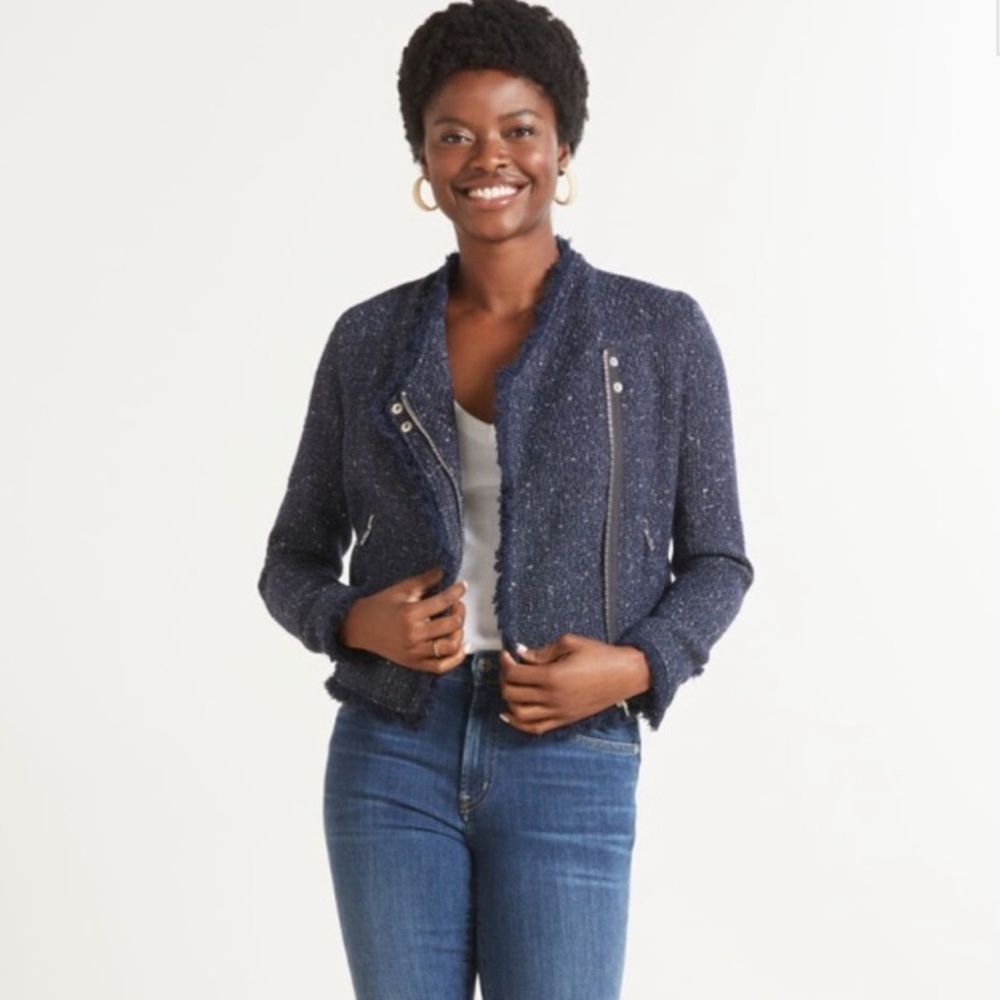 Blank NYC Navy Tweed Frayed Moto Jacket - Picture 2 of 11